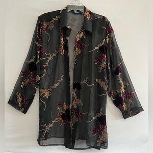 Penningtons Whimsigoth Sheer Velvet Burnout Floral Kimono Duster Top XL